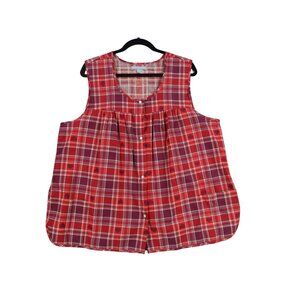 Only‎ Necessities Womens Size L Red Plaid Sleeveless Button-Down Tunic Top